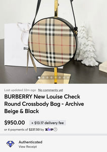 BURBERRY New Louise Check Round Crossbody Bag - Archive Beige & Black