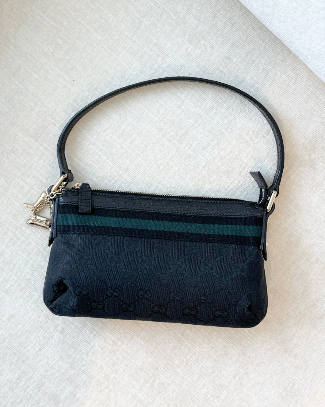 GUCCI GG Monogram Canvas Charm Web Pochette / Black