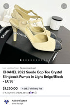 Load image into Gallery viewer, CHANEL 2022 Suede Cap Toe Crystal Slingback Pumps in Light Beige/Black - EU38
