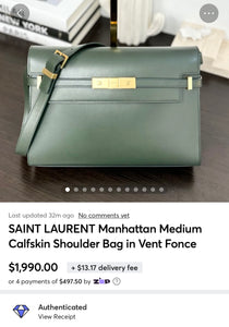 SAINT LAURENT Manhattan Medium Calfskin Shoulder Bag in Vent Fonce