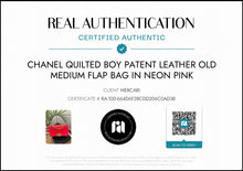 Load image into Gallery viewer, CHANEL Quilted Boy Patent Leather Old Medium Flap Bag in Neon Pink
