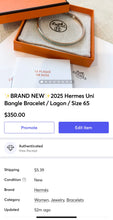 Load image into Gallery viewer, ✨BRAND NEW✨2025 Hermes Uni Bangle Bracelet / Lagon / Size 65
