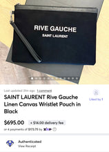 Load image into Gallery viewer, SAINT LAURENT Rive Gauche Linen Canvas Wristlet Pouch in Black
