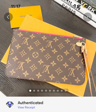 Load image into Gallery viewer, LOUIS VUITTON 2022 Monogram Neverfull MM Pochette Wristlet Pouch in Pivoine Pink
