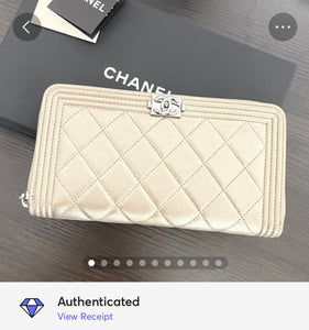 CHANEL Boy Medium Metallic Zipped Wallet in Gold