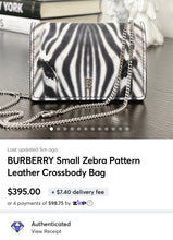 Load image into Gallery viewer, BURBERRY Small Zebra Pattern Leather Crossbody Bag
