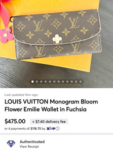 LOUIS VUITTON Monogram Bloom Flower Emilie Wallet in Fuchsia