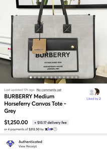 BURBERRY Medium Horseferry Canvas Tote - Grey