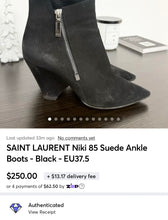 Load image into Gallery viewer, SAINT LAURENT Niki 85 Suede Ankle Boots - Black - EU37.5
