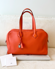 Load image into Gallery viewer, HERMES Clemence Leather Victoria 36 Bag / Orange Poppy / Palladium Hardware
