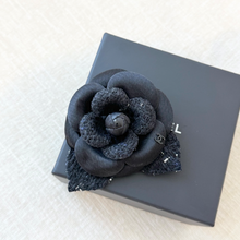 Load image into Gallery viewer, ✨NEW✨CHANEL Tweed Fabric Camellia Pin Brooch / Black
