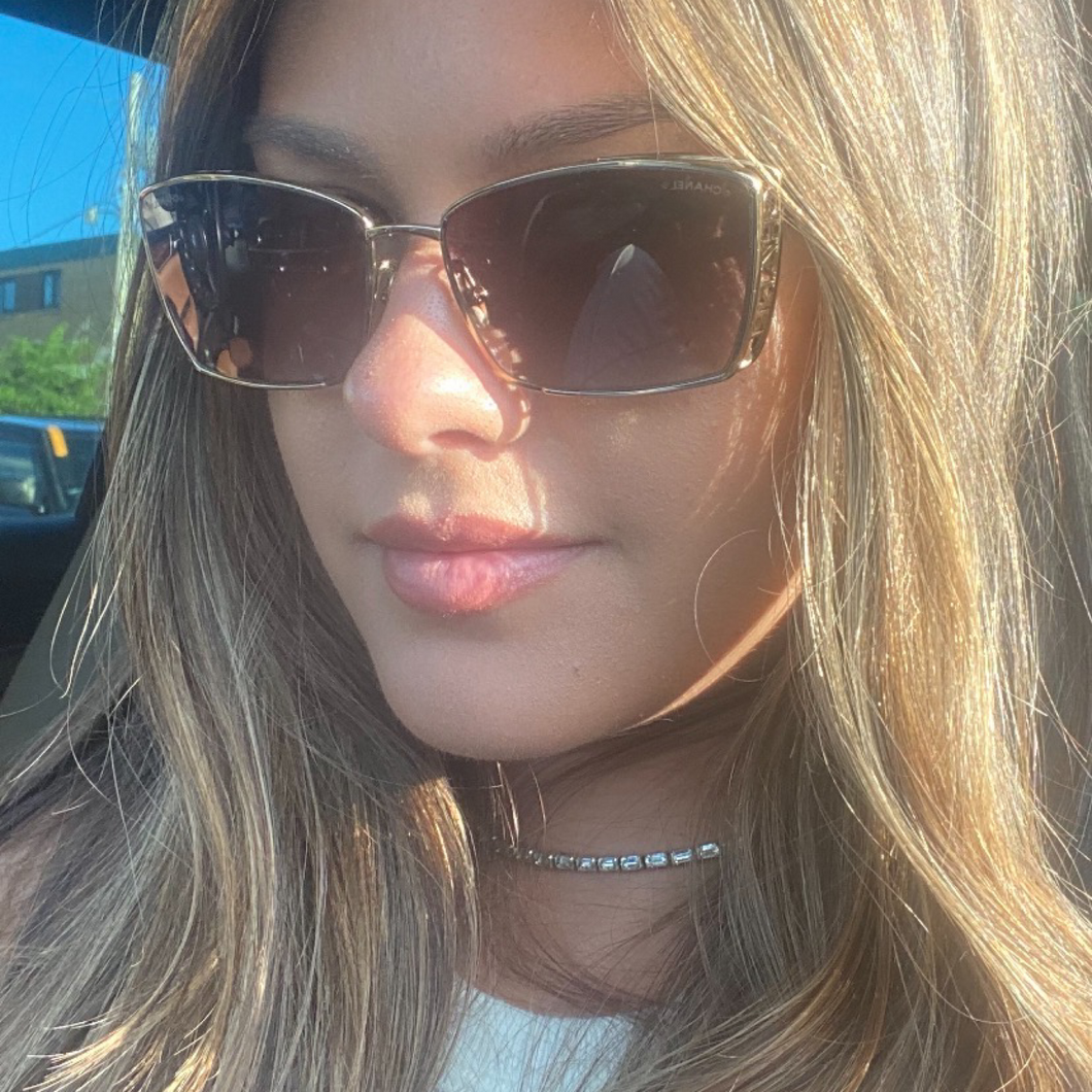 CHANEL Rectangular Metal Sunglasses / Gold Gray Gradient