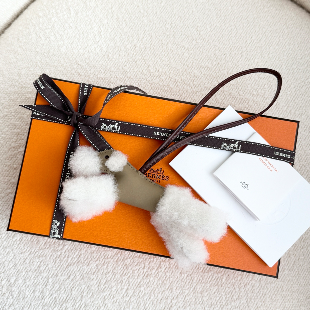 Hermès 2025 Milo & Mouton Budy Bag Charm - Ecru/Beige Marfa/Terre