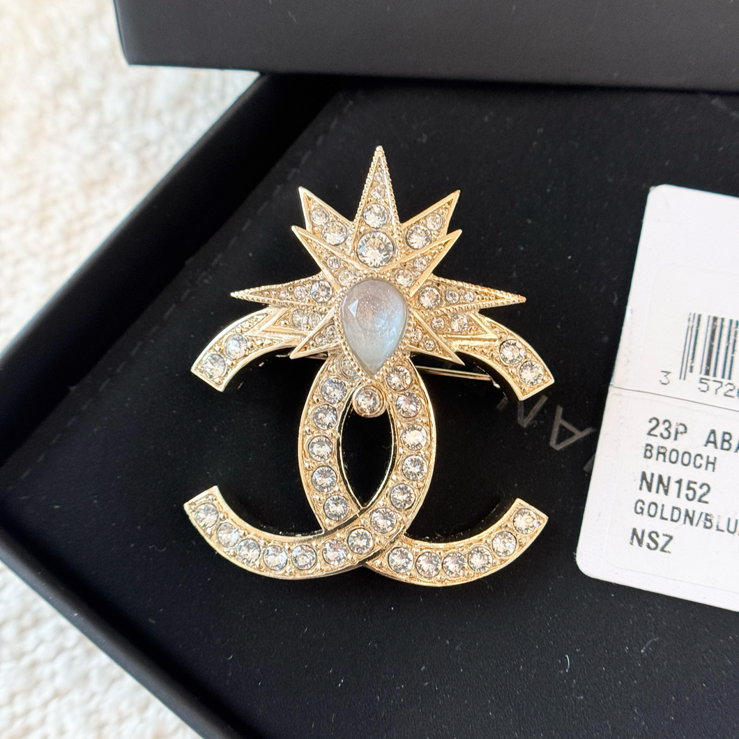 CHANEL 23P Classic CC Logo Gold, Blue, Pink & Crystal Brooch