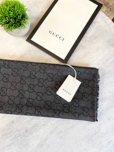 GUCCI GG Unisex Jacquard Giant Plus Silk Wool Shawl in Black