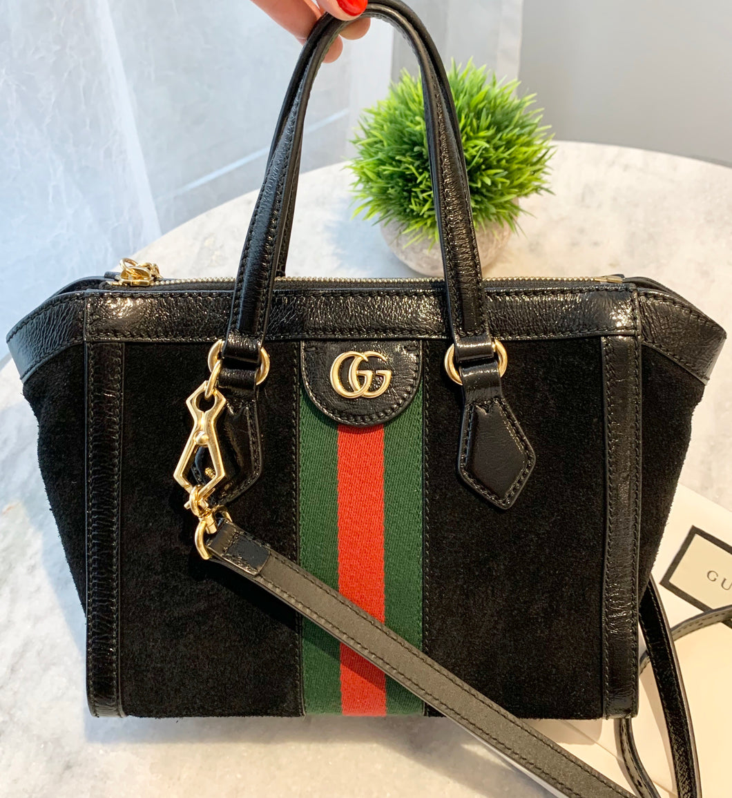 GUCCI Ophidia Suede Mini Tote Bag In Black