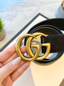 GUCCI GG Wide Leather Belt In Black 85-34