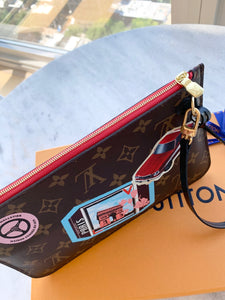 Louis Vuitton World Tour Neverfull MM Monogram Pochette Wristlet Pouch In Red