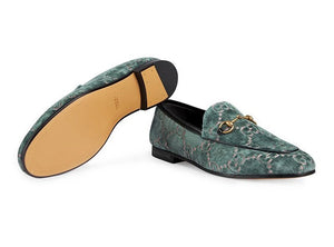 [SOLD] GUCCI Jordaan GG Velvet Effect Women’s Loafers in Emerald Green (EU)38