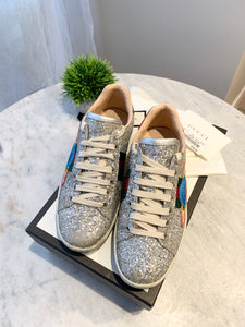 GUCCI New Ace Low Top Sneaker In White / Silver EU36