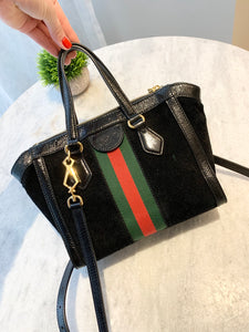 GUCCI Ophidia Suede Mini Tote Bag In Black