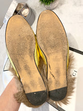 Load image into Gallery viewer, GUCCI Princetown Fur-lined Embroidered Metallic Leather Slippers In Metallic Gold EU39
