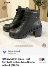 Load image into Gallery viewer, PRADA 55mm Block-Heel Combat Leather Ankle Booties in Black (EU) 38
