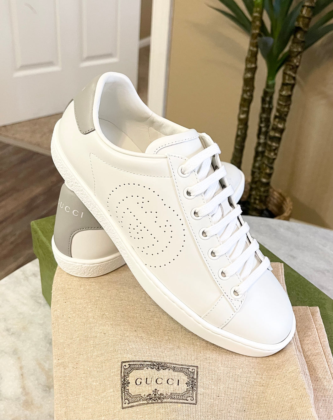 GUCCI Women’s Ace Low Top Leather Sneakers in White (EU) 36.5 (US) 7.5