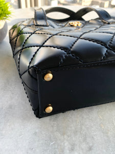 CHANEL Calfskin Quilted Small Surpique Stitch Tote - Black