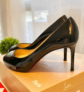 CHRISTIAN LOUBOUTIN Patent Calf No Matter 85 Peep Toe Pumps In Black EU39