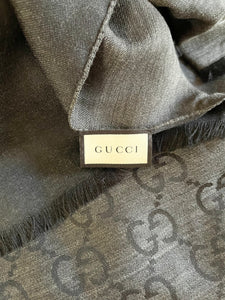 GUCCI GG Unisex Jacquard Giant Plus Silk Wool Shawl in Black