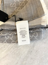 Load image into Gallery viewer, GUCCI GG Unisex Jacquard Giant Plus Silk Wool Shawl in Gray
