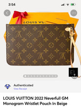 Load image into Gallery viewer, LOUIS VUITTON 2022 Neverfull GM Monogram Wristlet Pouch In Beige
