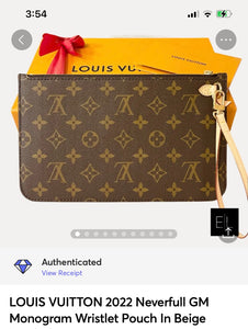 LOUIS VUITTON 2022 Neverfull GM Monogram Wristlet Pouch In Beige