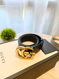 GUCCI GG Wide Leather Belt In Black 85-34