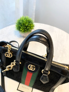 GUCCI Ophidia Suede Mini Tote Bag In Black