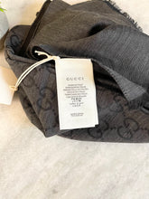 Load image into Gallery viewer, GUCCI GG Unisex Jacquard Giant Plus Silk Wool Shawl in Black
