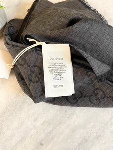 GUCCI GG Unisex Jacquard Giant Plus Silk Wool Shawl in Black