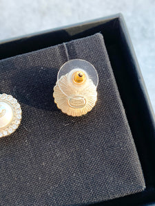 CHANEL Round Pearl Crystal CC Stud Earrings - Gold