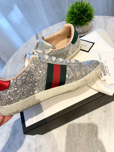 GUCCI New Ace Low Top Sneaker In White / Silver EU36