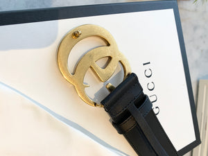 GUCCI Double G Buckle Wide Leather Belt In Black 80/32