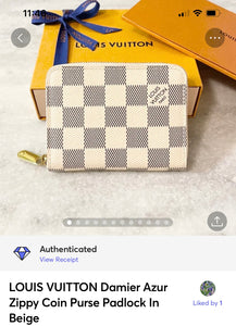 LOUIS VUITTON Damier Azur Zippy Coin Purse Padlock In Beige