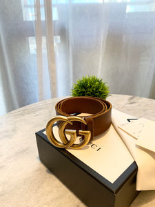 GUCCI Double G Buckle Wide Leather Belt In Brown 75/30