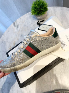 GUCCI New Ace Low Top Sneaker In White / Silver EU36