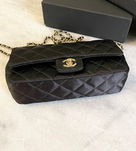 Load image into Gallery viewer, CHANEL Quilted Silk Mini Crossbody Bag In Black
