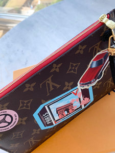 Louis Vuitton World Tour Neverfull MM Monogram Pochette Wristlet Pouch In Red