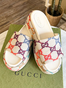 [SOLD] GUCCI Women's GG Multicolor Platform Slide Sandals (EU)38.5