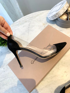 GIANVITO ROSSI Plexi 85mm Suede PVC Pumps In Black EU37.5