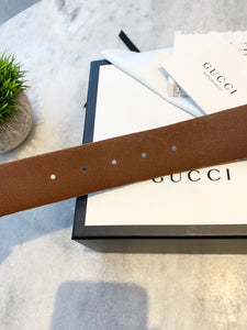 GUCCI Double G Buckle Wide Leather Belt In Brown 75/30