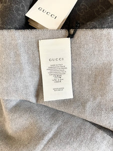 GUCCI GG Unisex 100% Wool Jacquard Knit Scarf in Gray